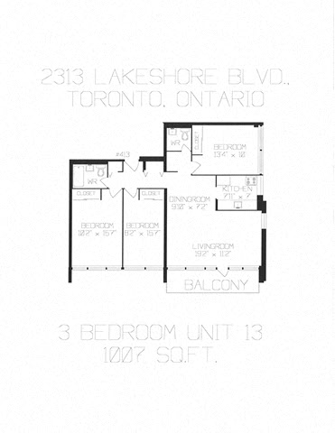 Floor plan for 3 beds, 1.5 baths, 1078 sqft